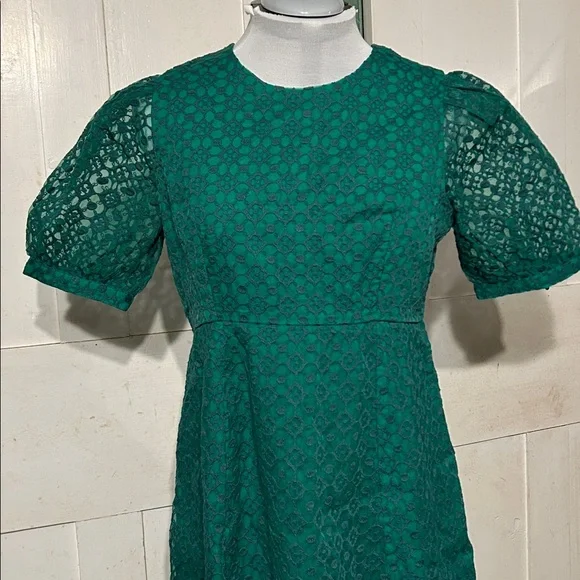 NWT Boden Midi Dress Fit-N-Flare Green Eyelet Lace Empire Waist - Picture 3 of 16